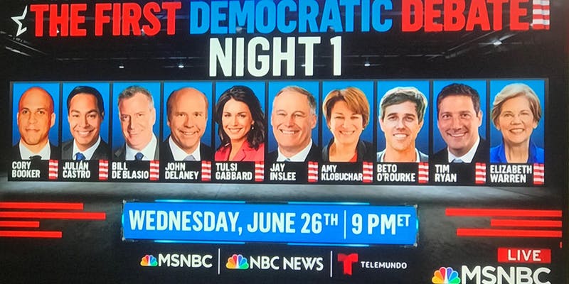 2019 Democratic Debate Night 1 Lineup Graphic
